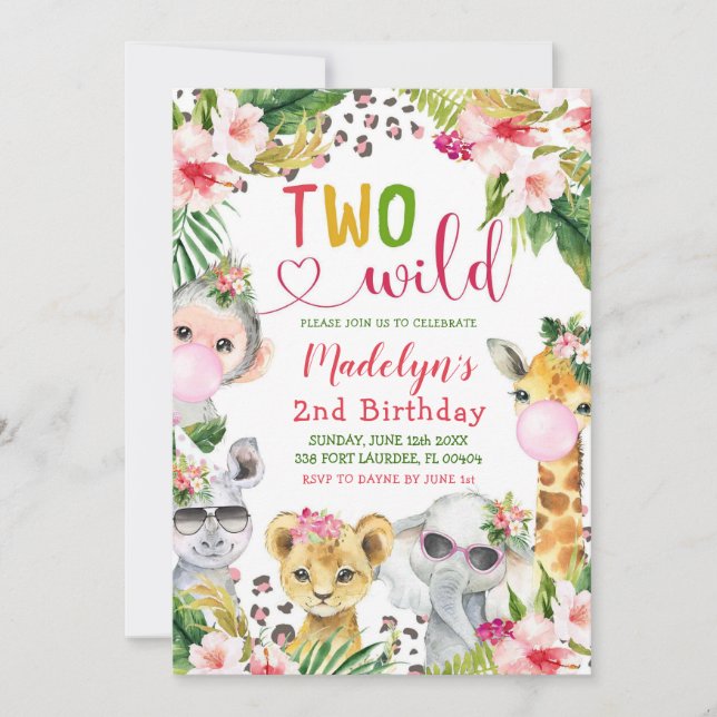 Safari  Two Wild Girl 2nd Birthday Invitation (Front)
