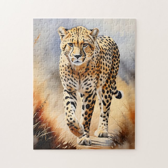 Safari Watercolor Cheetah Nature Jigsaw Puzzle (Vertical)