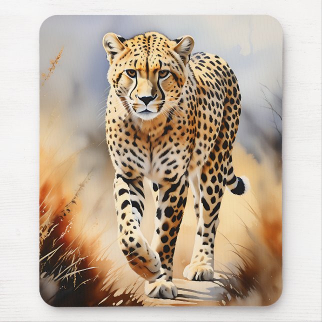 Safari Watercolor Cheetah Nature Mouse Pad (Front)