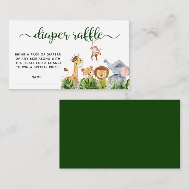 Safari Watercolor Diaper Raffle Baby Shower Enclosure Card (Front/Back)