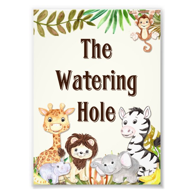 Safari Watering Hole Sign, Baby Shower Sign, Baby Photo Print (Front)