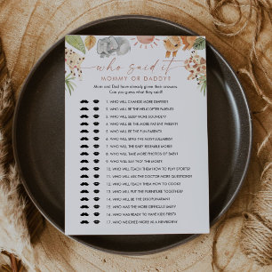 SAFARI Who Said It Mummy Daddy Baby Game Card