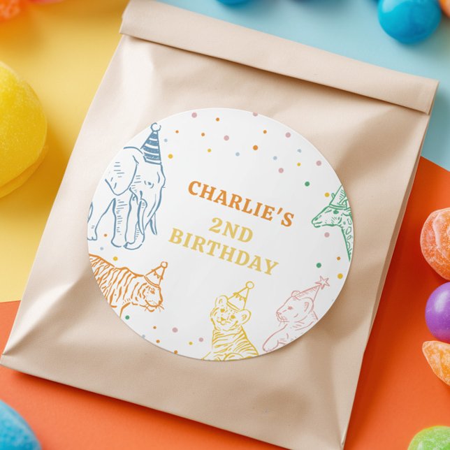 Safari Wild Animals 2nd Birthday Classic Round Sticker (Creator Uploaded)