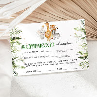 Safari Wild Animals Adoption Certificate