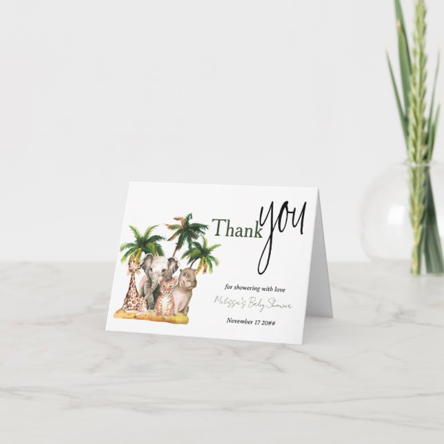 Safari Wild Animals Tropical Baby Shower Thank You Card (Front)