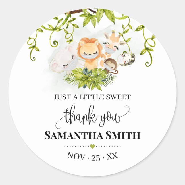 Safari Wild Baby Animals Baby Shower Favour Classic Round Sticker (Front)