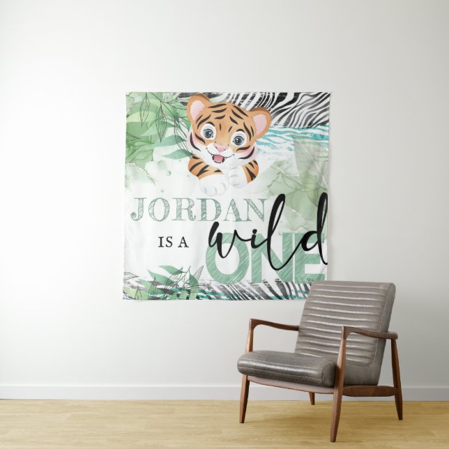 Safari Wild Birthday Lion Personalised Tapestry (In Situ)