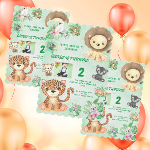 Safari Wild Jungle Baby Animals Birthday Photo Invitation