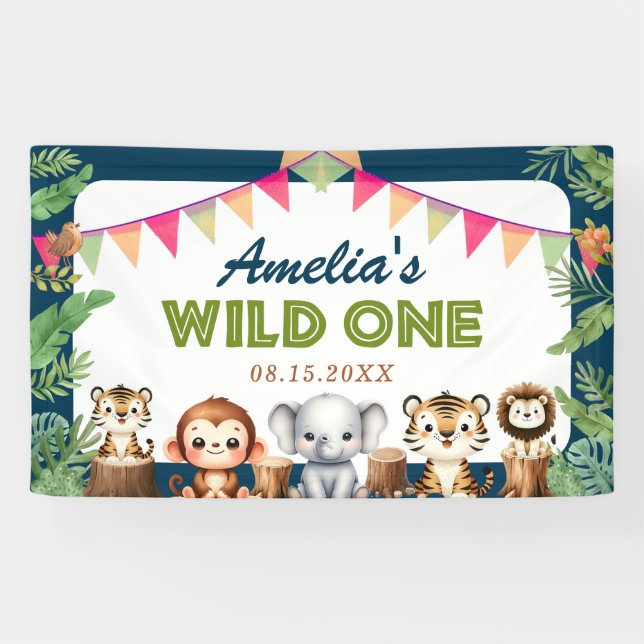 Safari Wild One 1st Birthday Banner (Horizontal)