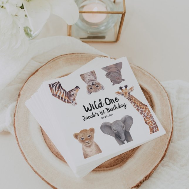 Safari Wild One 1st Birthday Boy Napkin (Creator Uploaded)