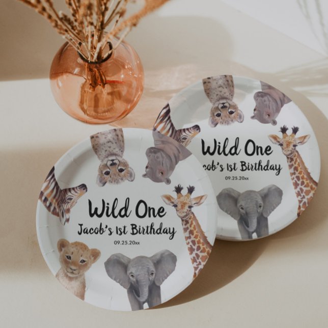 Safari Wild One 1st Birthday Boy  Paper Plate (Creator Uploaded)