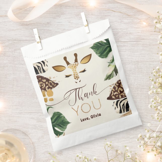 Safari Wild One 1st Birthday gold thank you Favour Bags (Clipped)
