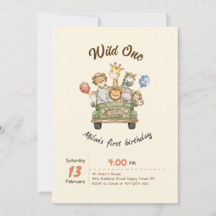 Safari Wild One 1st Birthday Invitation