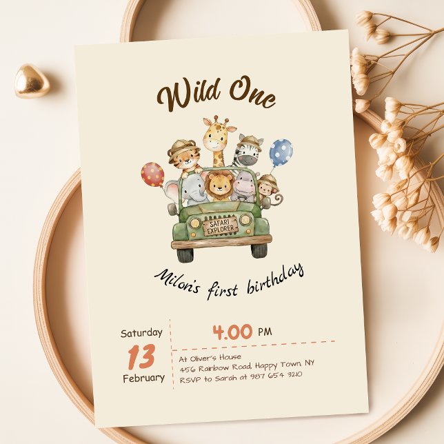 Safari Wild One 1st Birthday Invitation (Creator Uploaded)