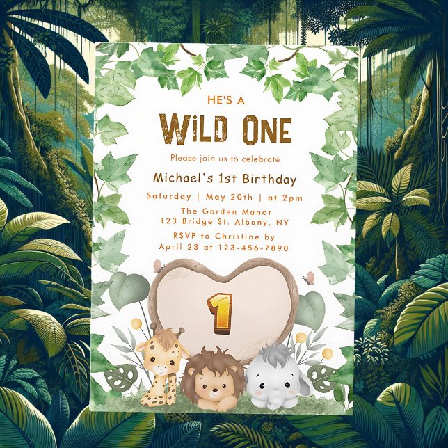 Safari Wild One 1st Birthday Invitation (Creator Uploaded)