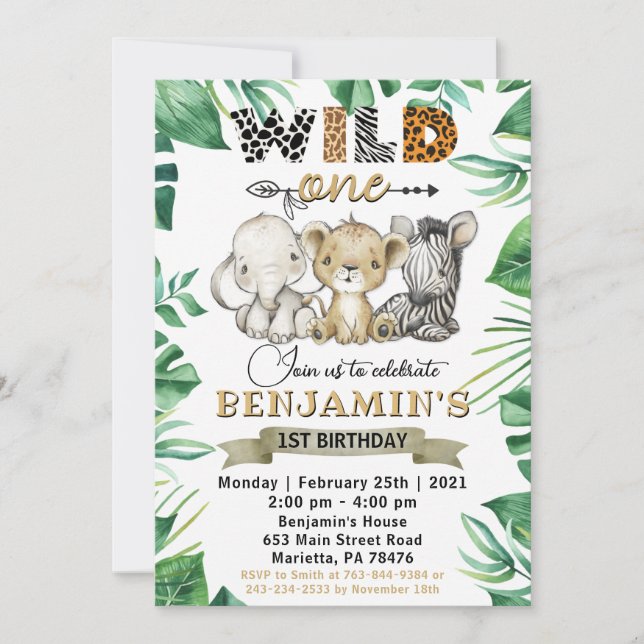 Safari Wild One 1st Birthday Lion Zebra Party Invitation (Front)