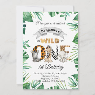 Safari Wild One 1st Birthday Party Invitation