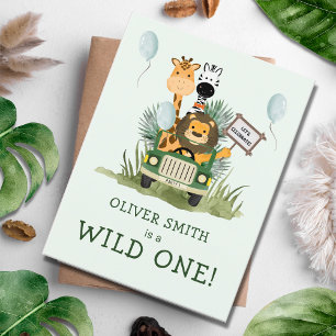 Safari Wild One 1st Birthday Party Invitation  Postcard