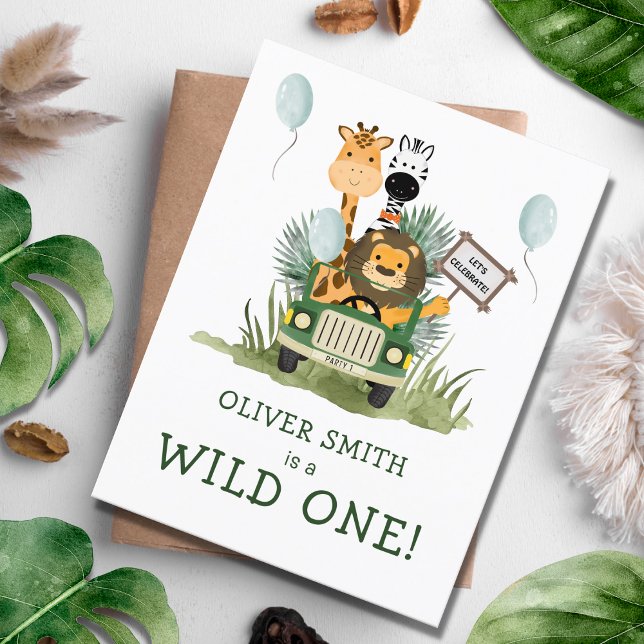 Safari Wild One 1st Birthday Party Invitation  Postcard (Creator Uploaded)