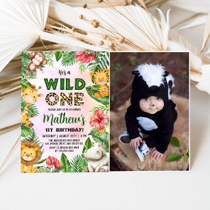 Safari Wild One 1st Birthday Photo Invitation
