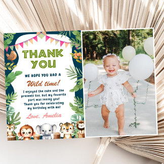 Safari Wild One 1st Birthday Photo Thank You Card