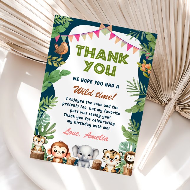 Safari Wild One 1st Birthday Thank You Card (Creator Uploaded)