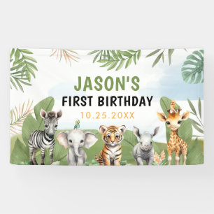 Safari Wild One 1st Boy Birthday Banner