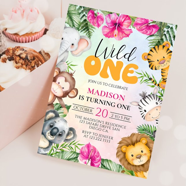 Safari Wild One 1st Girl Birthday Invitation (Creator Uploaded)