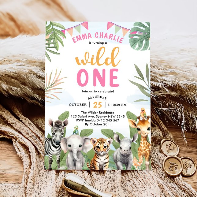 Safari Wild One 1st Girl Birthday  Invitation (Creator Uploaded)