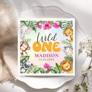 Safari Wild One 1st Girl Birthday Napkin