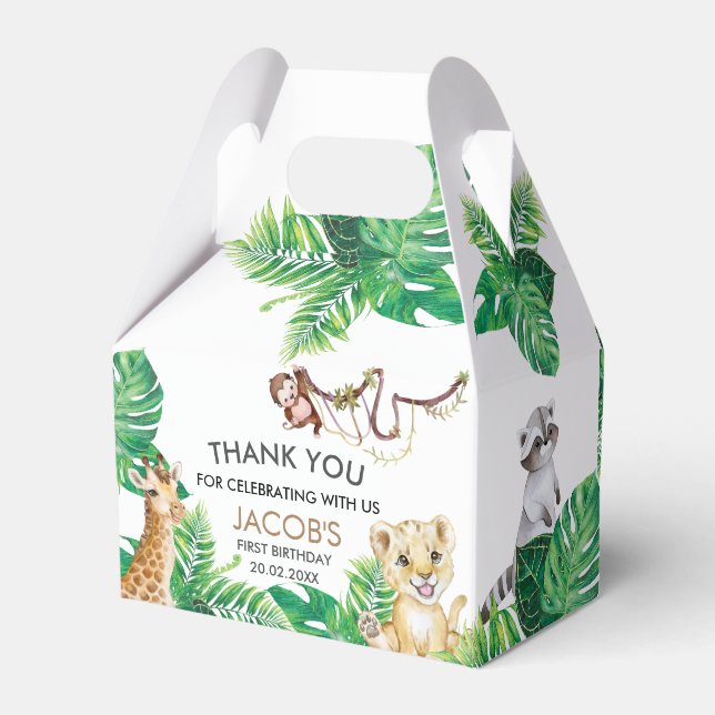 Safari Wild One Animal Jungle Photo 1st Birthday Favour Box (Back Side)