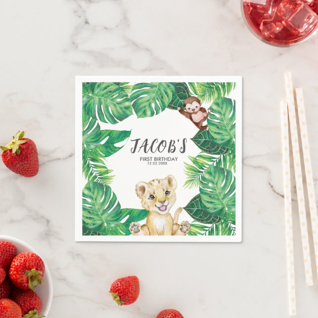 Safari Wild One Animal Jungle Photo 1st Birthday Napkin (Insitu)