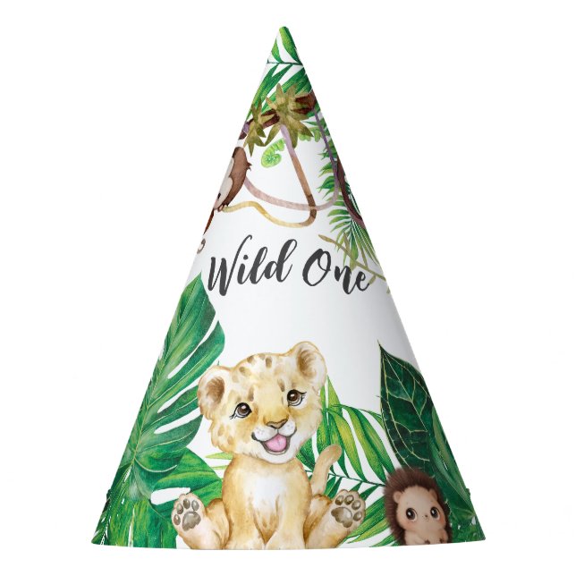 Safari Wild One Animal Jungle Photo 1st Birthday Party Hat (Front)