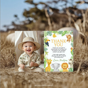 Safari Wild One Animals Birthday Party Photo Thank You Card
