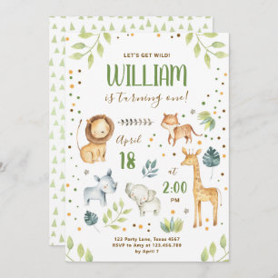 Safari Wild One Animals Jungle Zoo Boy Birthday Invitation