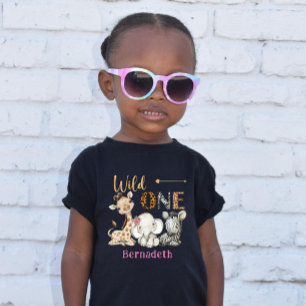 Safari Wild One Baby Animals 1st Birthday Floral Baby T-Shirt