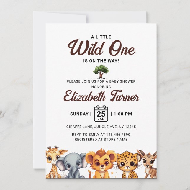 Safari Wild One Baby Animals Baby Shower Invitation (Front)