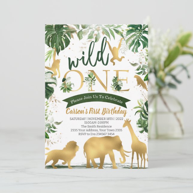 Safari Wild One Birthday Invitation (Standing Front)