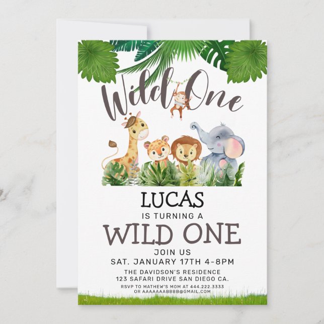 Safari Wild One Birthday Invitation (Front)