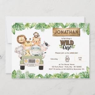 Safari Wild One Birthday Invitation Cute Animals