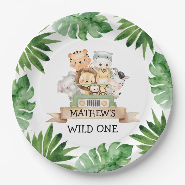 Safari Wild One Birthday Party Paper Plates (Front)