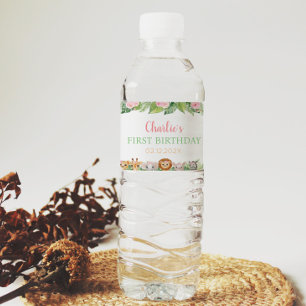 Safari Wild One Birthday Water Bottle Label