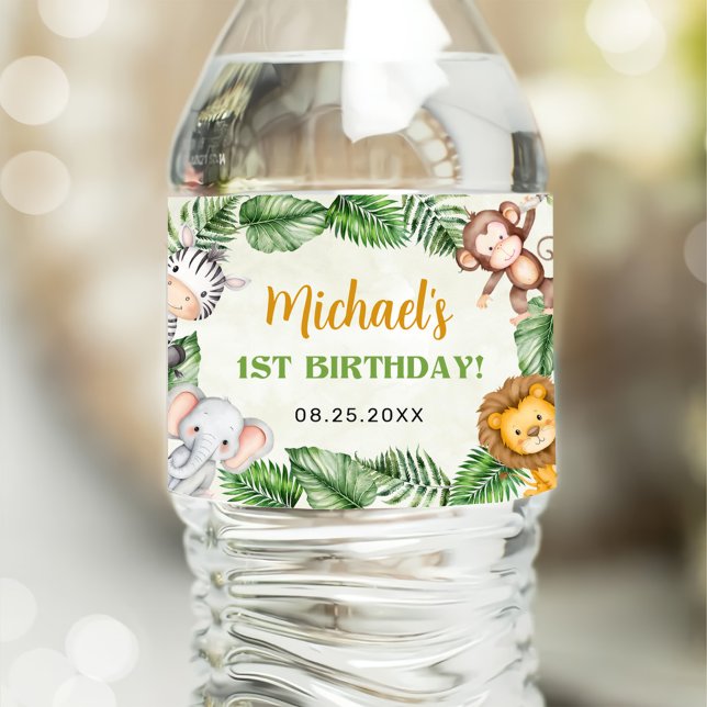 Safari Wild One Birthday Water Bottle Label (Creator Uploaded)