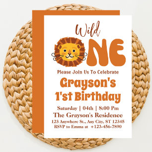 Safari Wild One Boy 1st Birthday Boho Lion Invitation
