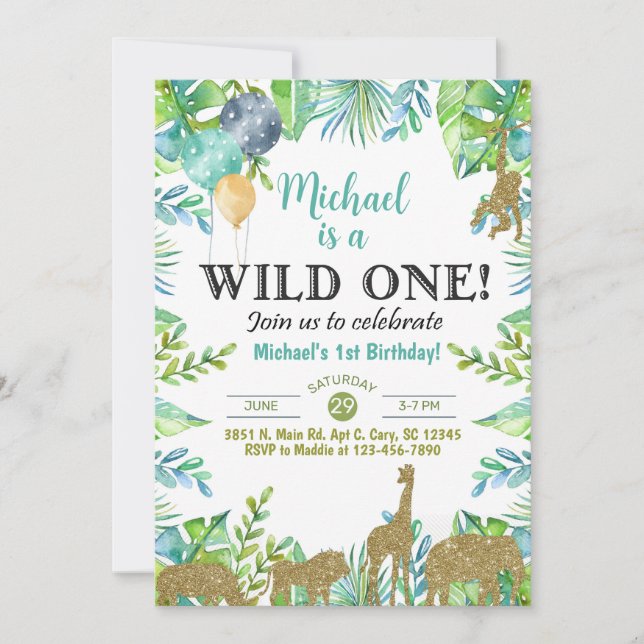 Safari Wild One boy 1st birthday invitation. Invitation (Front)