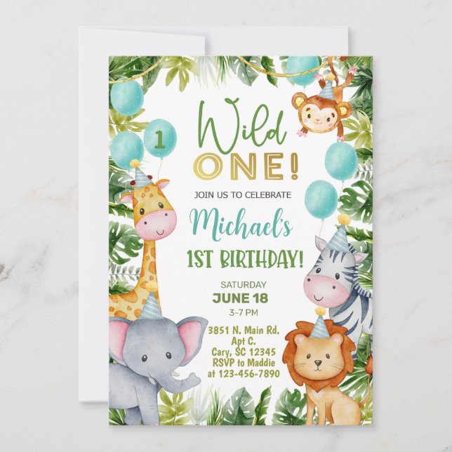 Safari Wild One boy 1st birthday invitation. Invitation (Front)