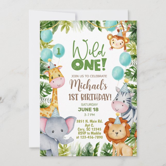 Safari Wild One boy 1st birthday invitation. Invitation (Front)