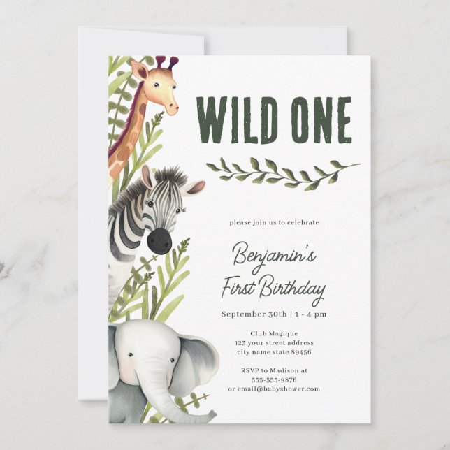 Safari Wild One Boy First Birthday Invitation (Front)