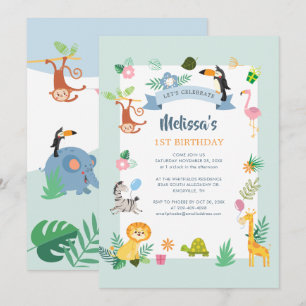 Safari Wild One First Birthday Jungle Animals Invitation