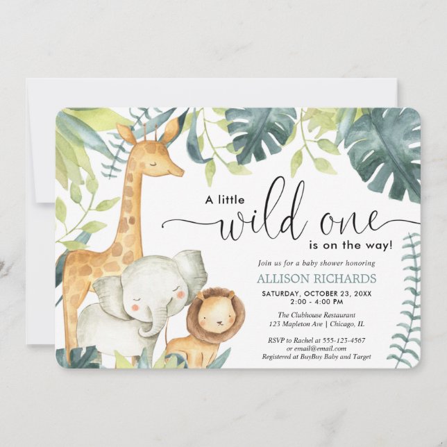 Safari wild one gender neutral baby shower invitation (Front)